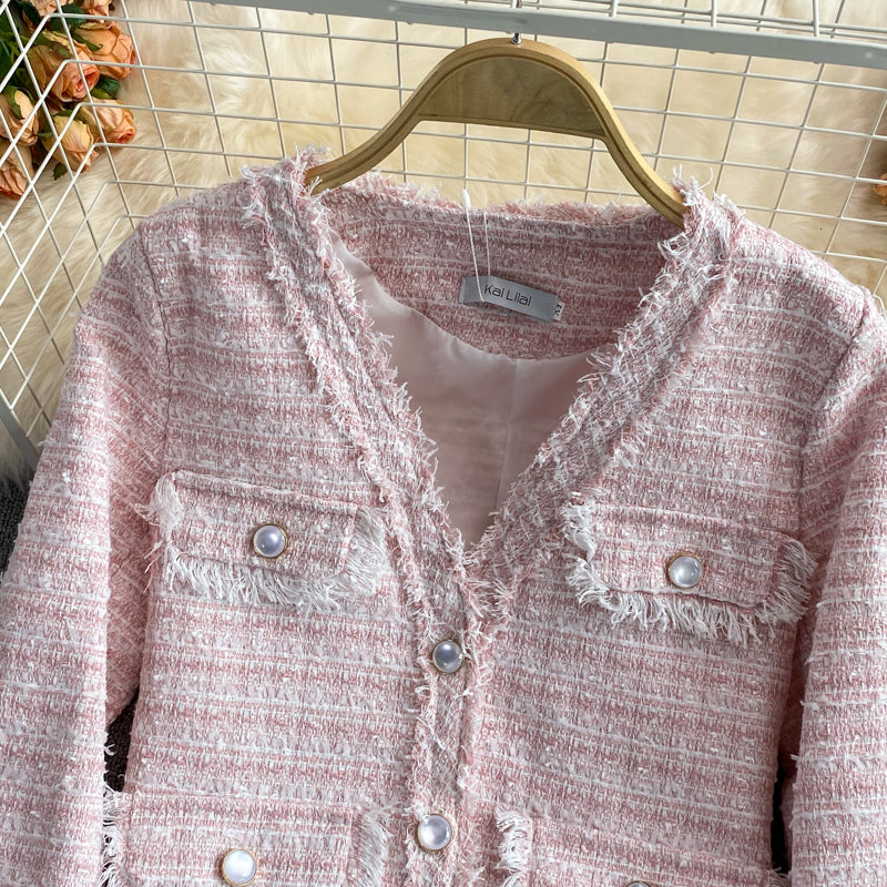 Temperament celebrity small fragrance tweed short coat female 1637