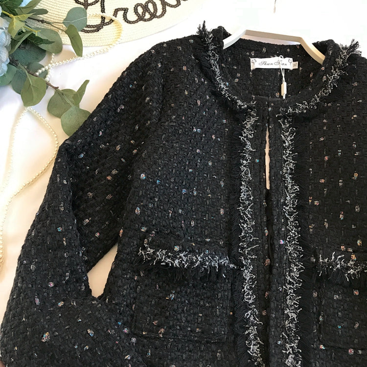 Small fragrant clothes retro short coat spring tassel round neck small coat 1663