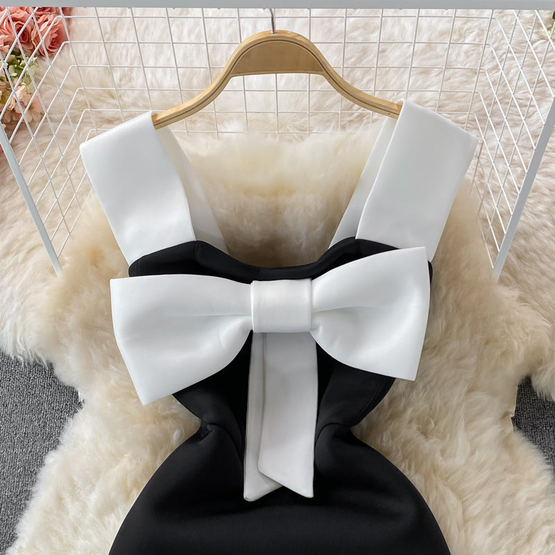 Robe de célébrité de luxe légère, dos ouvert, jupe à bretelles, grand nœud, coupe slim 2730