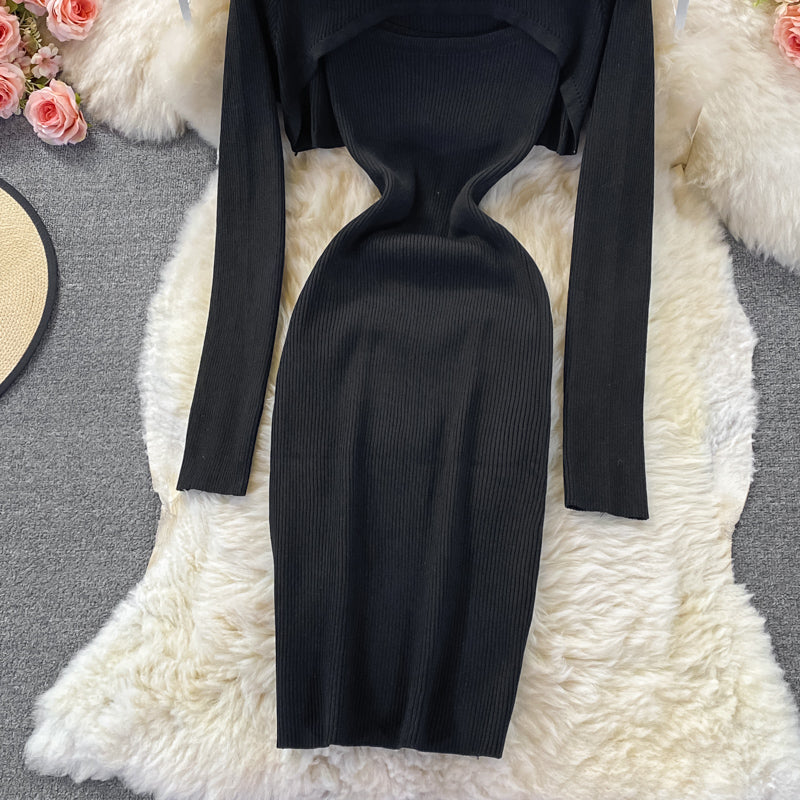 Hollow out sexy knitted hip strap dress 3004