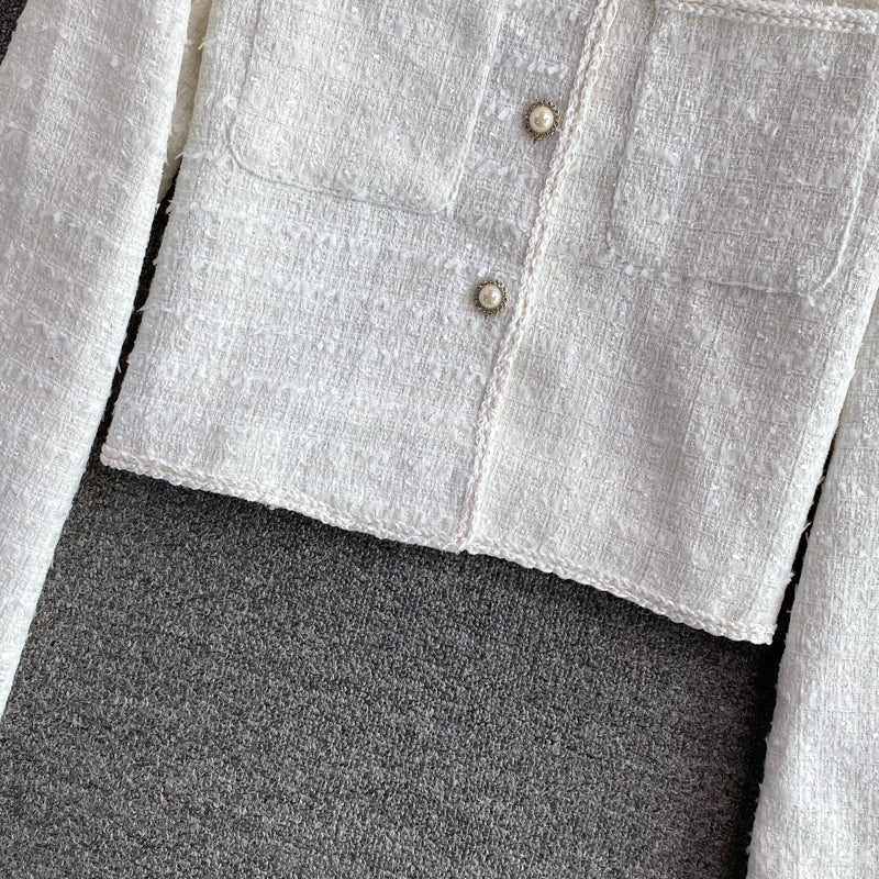 Woven tweed short cardigan suit top 1655