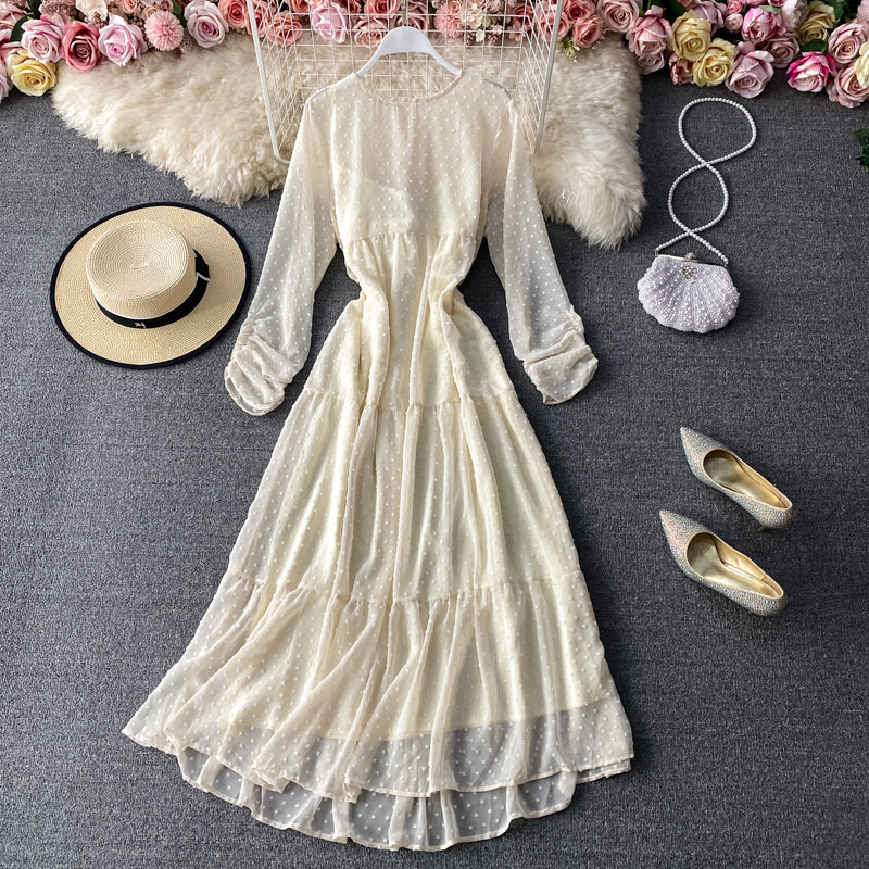 Narrow waist chiffon dress with long sleeves 3029