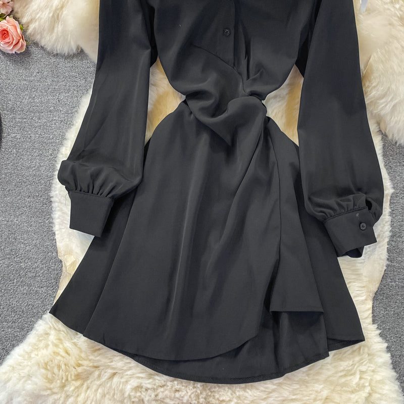 Slim long sleeve irregular A-line shirt skirt 2860