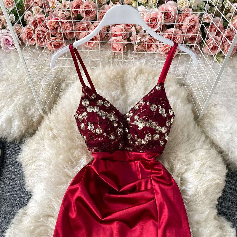 Split skirt Strapless suspender dress 2815