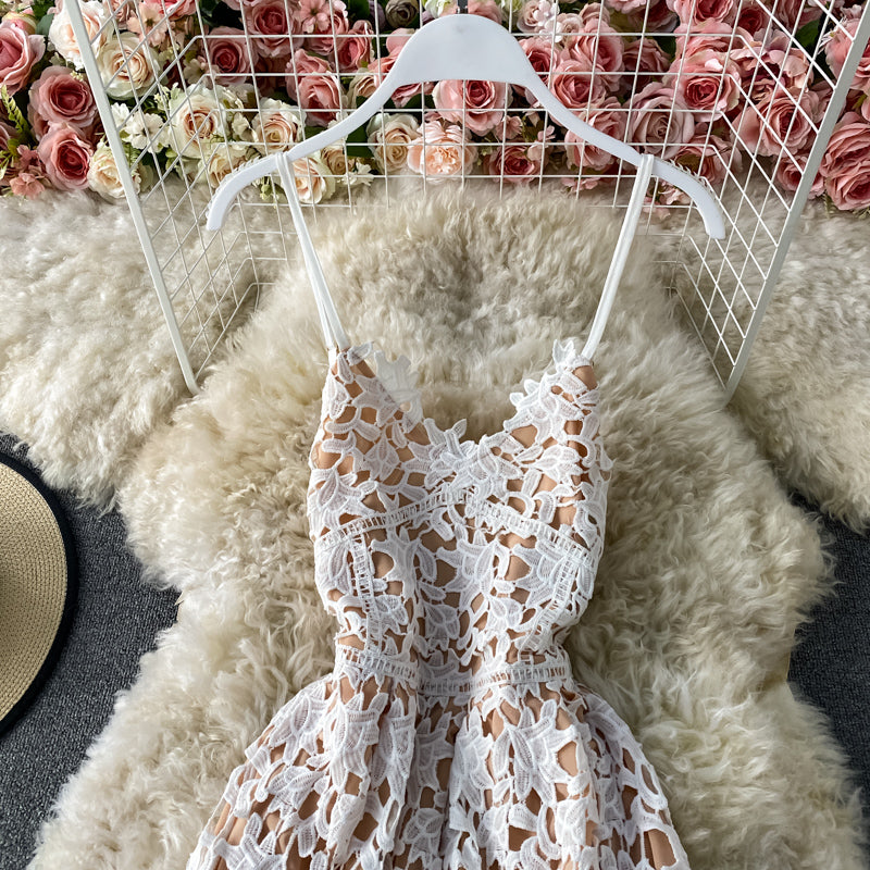 Robe en dentelle hydrosoluble évidée à une épaule 2801