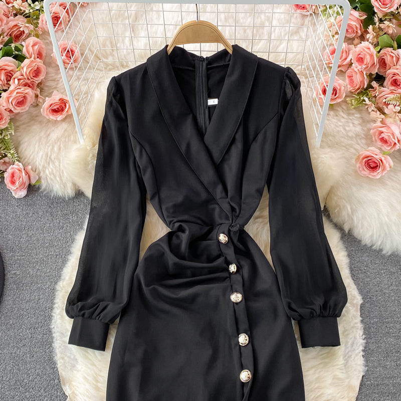 Slit waist dress elegant Hip Wrap Dress 3001