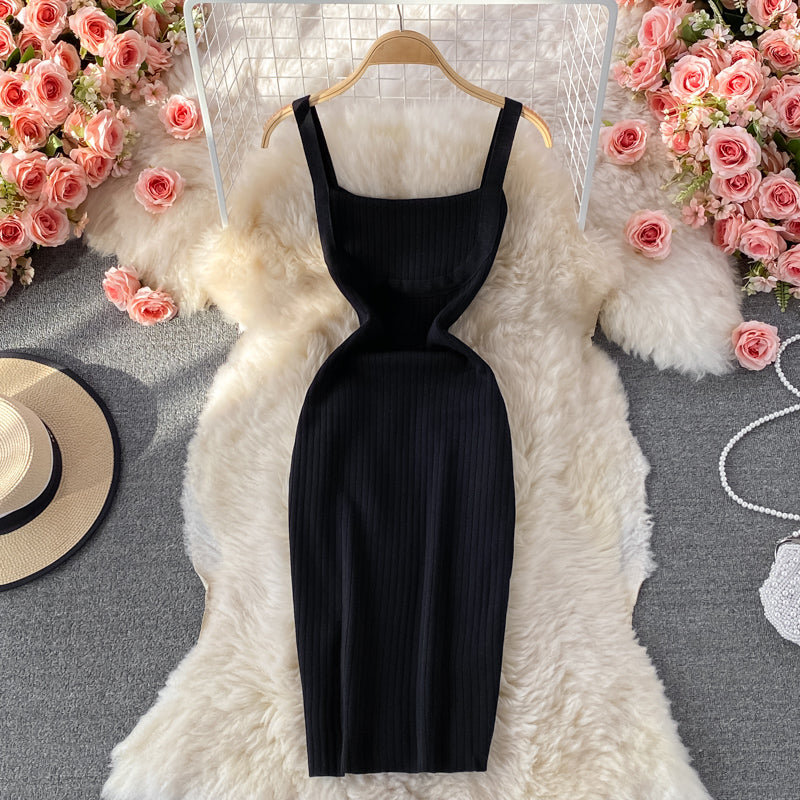 Knitted suspender fashion tight and thin Hip Wrap Dress 2823