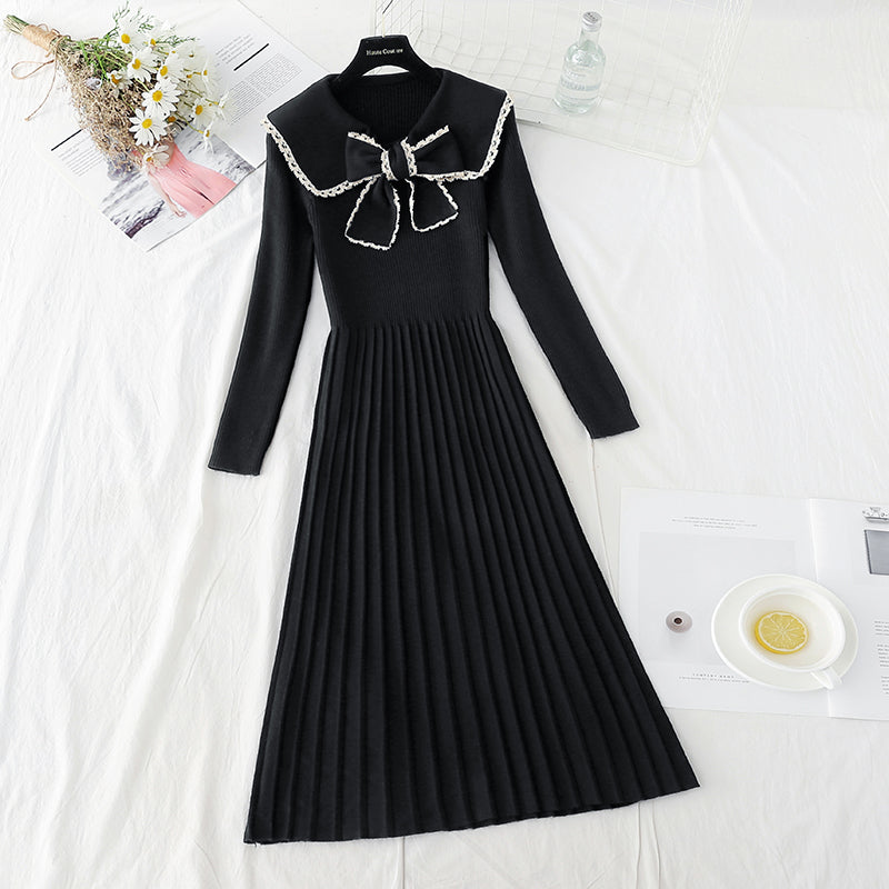 Hepburn style long pleated bottom temperament slim fit inner skirt 2306