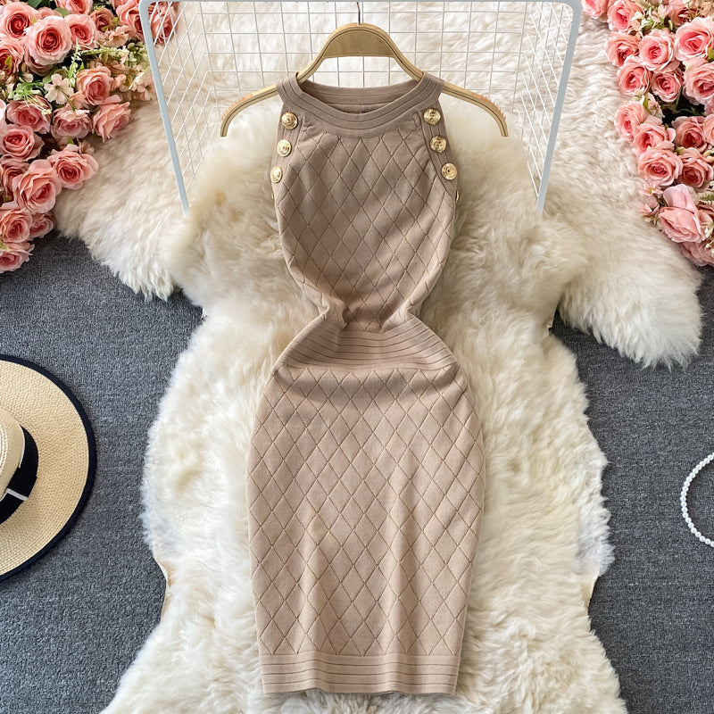 Knitted Halter off shoulder dress small sexy Hip Wrap Skirt 2722