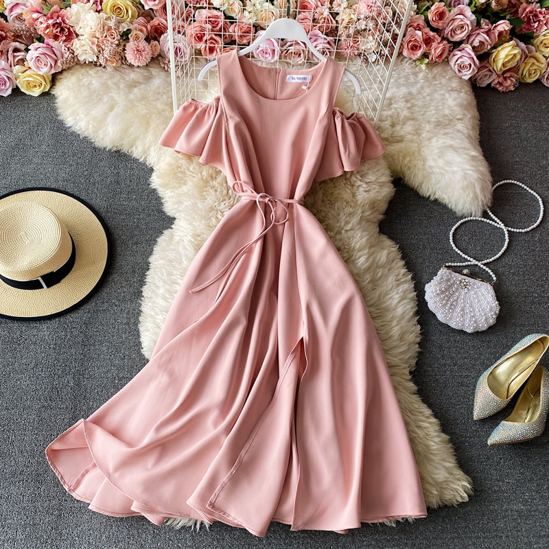 Slim waist, off shoulder, age reducing temperament, large swing skirt 3287