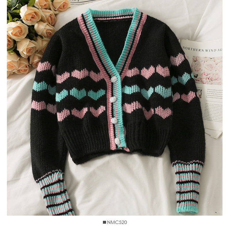 Sweet heart print short slim knit 1757