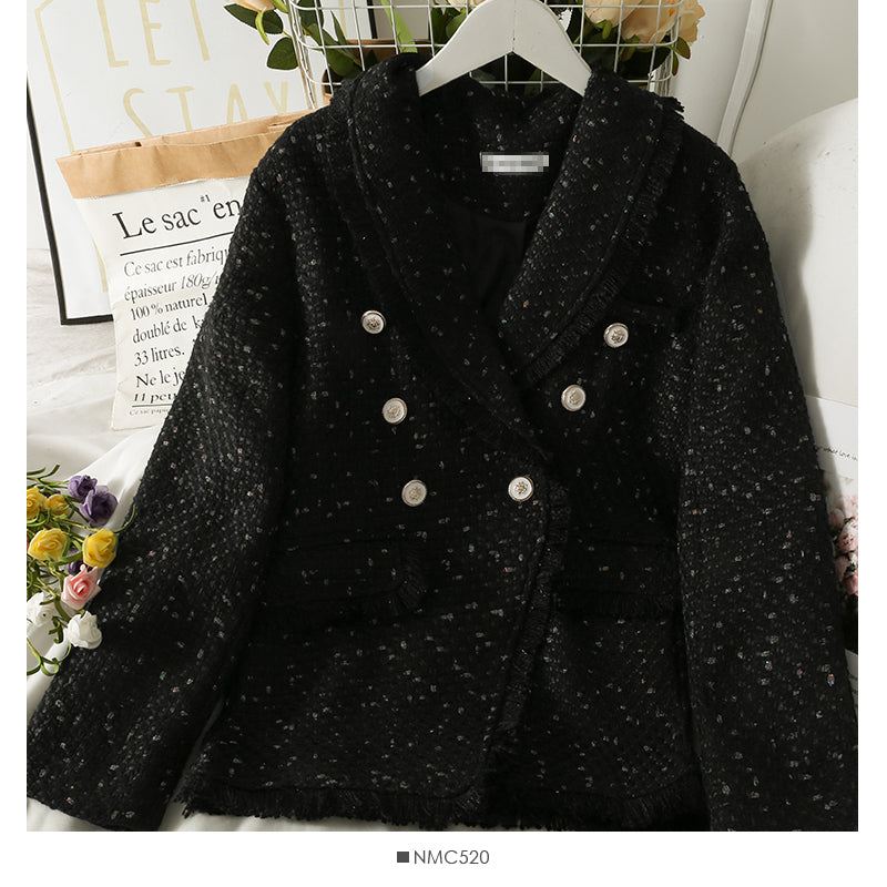 Korean fashion versatile rough edge suit collar foreign style single breasted coat 2111