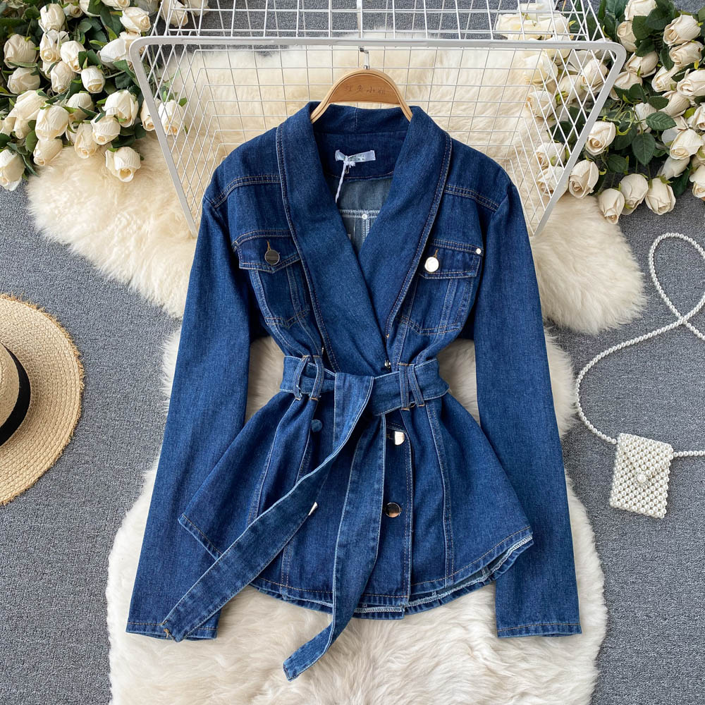 Jeansjacke Damen V-Ausschnitt zweireihig 1512