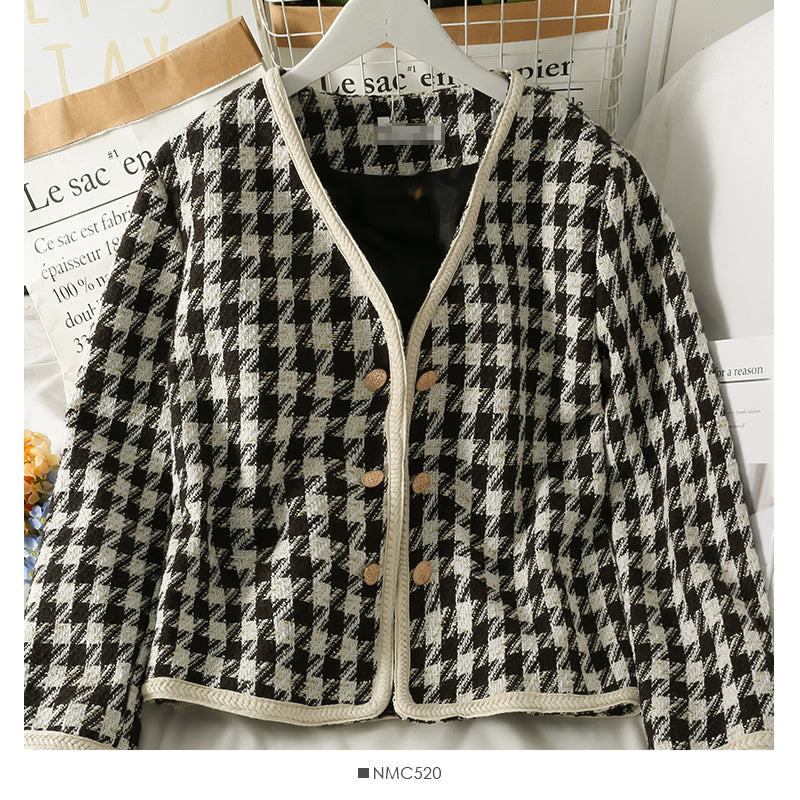 Thousand bird lattice loose small coat women's autumn long sleeve versatile top 2105