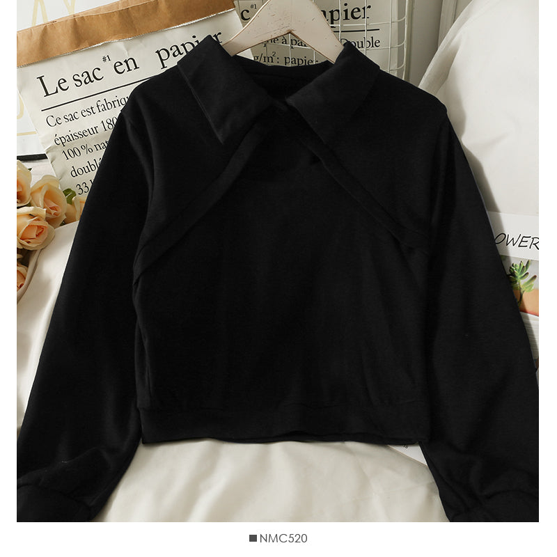 Top women's autumn short versatile long sleeve sweater 1875