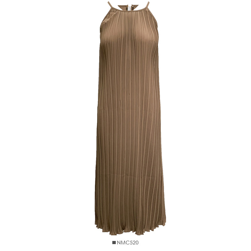 Vintage hanging neck off shoulder pleated solid color suspender skirt long skirt 2680