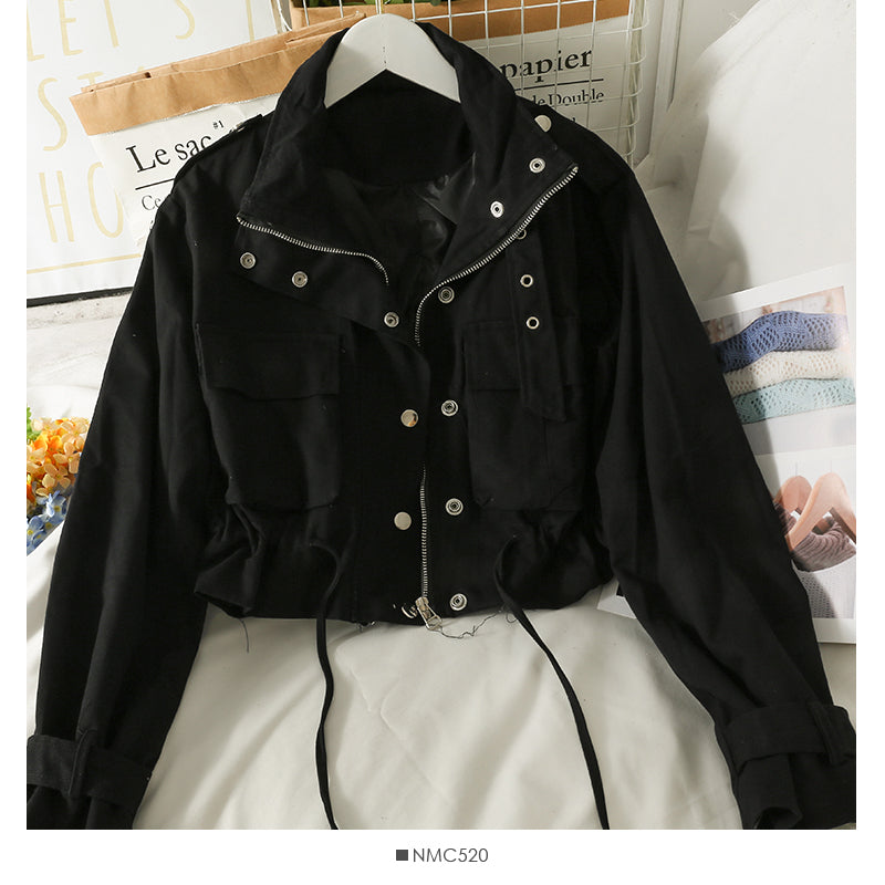 French minority bowknot drawstring lace up blouse women's coat 2093