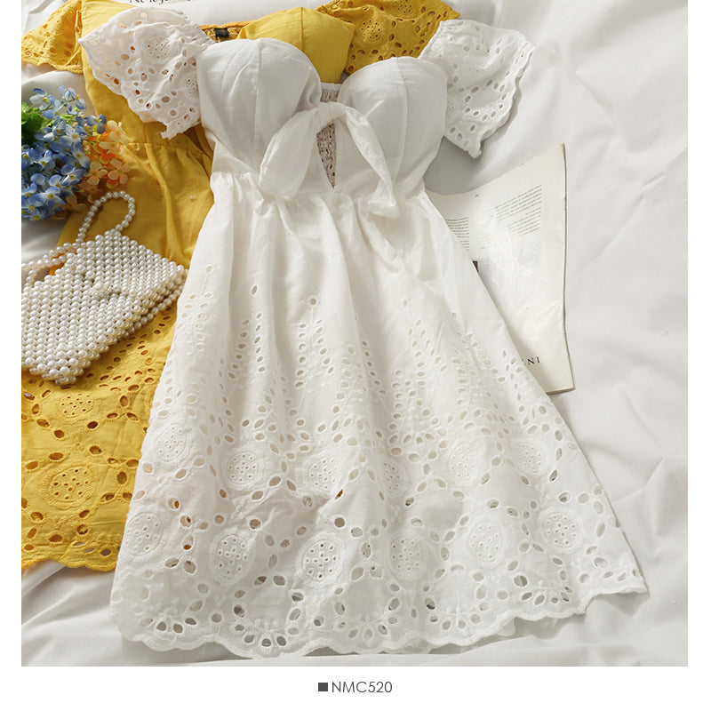 Bow neckline off shoulder high waist dress 2706