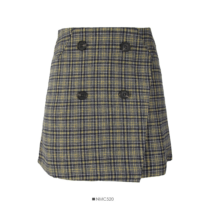 Vintage Plaid high waist thin tweed A-shaped skirt 2646