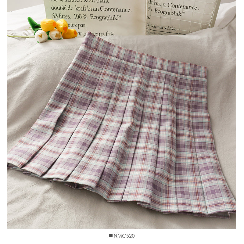 Small fresh Plaid pleated skirt women's sweet college style 2633