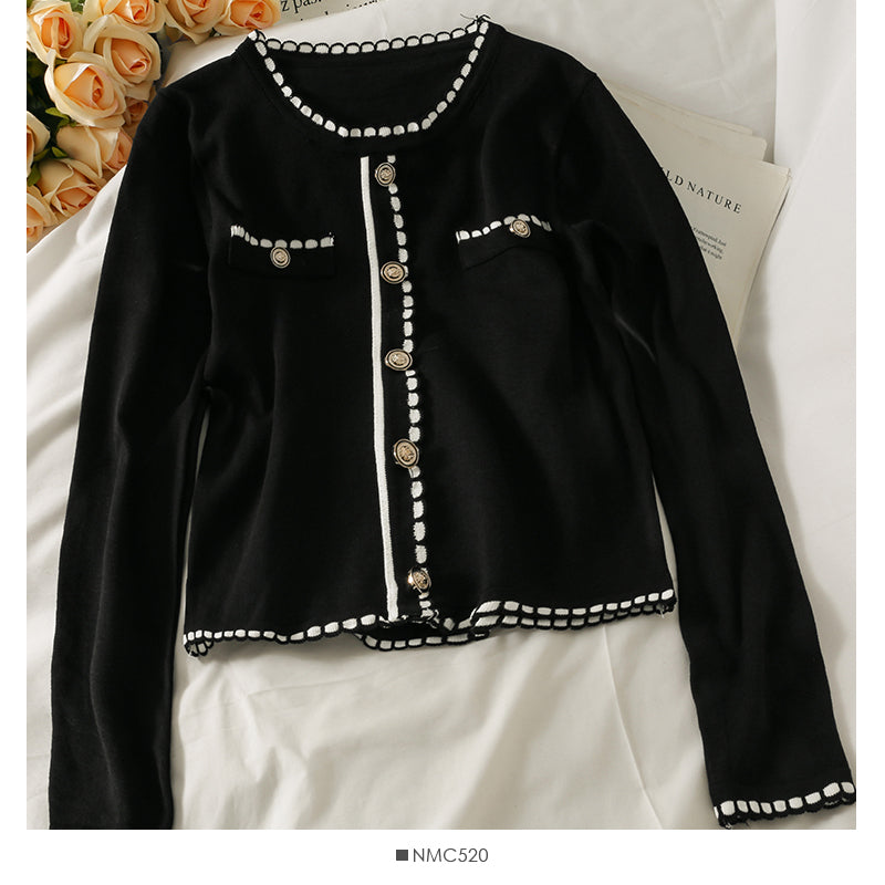 Einreihiger Pullover mit rundem Halsausschnitt und Wellenkante im koreanischen Vintage-Stil 2037