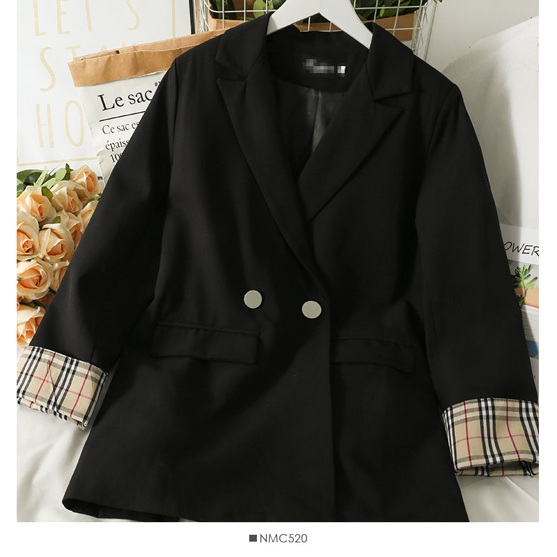 New contrast color mosaic Plaid long sleeve two button women's suit 2104