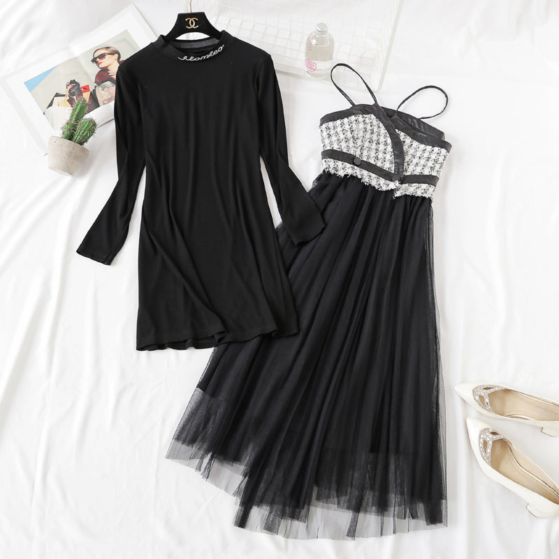 Wool suspender vest mesh bottomed dress two-piece suit 2287