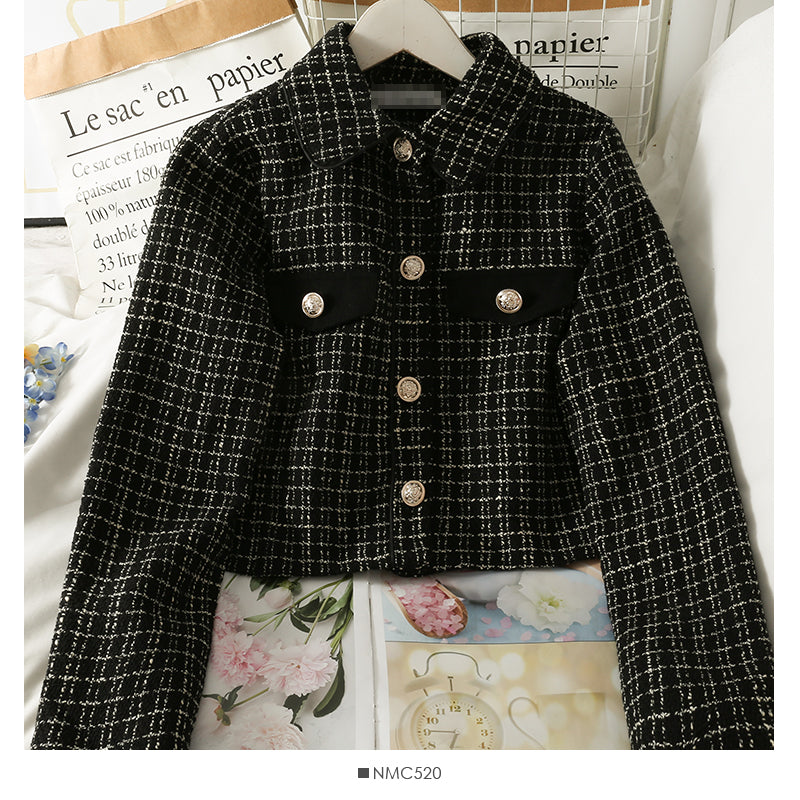 French small Plaid loose Lapel long sleeve small shirt top 2102