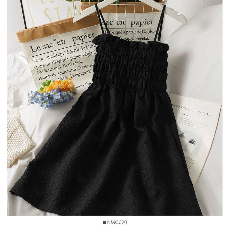 Korean wrinkled fungus side high waist thin dress for women 2686