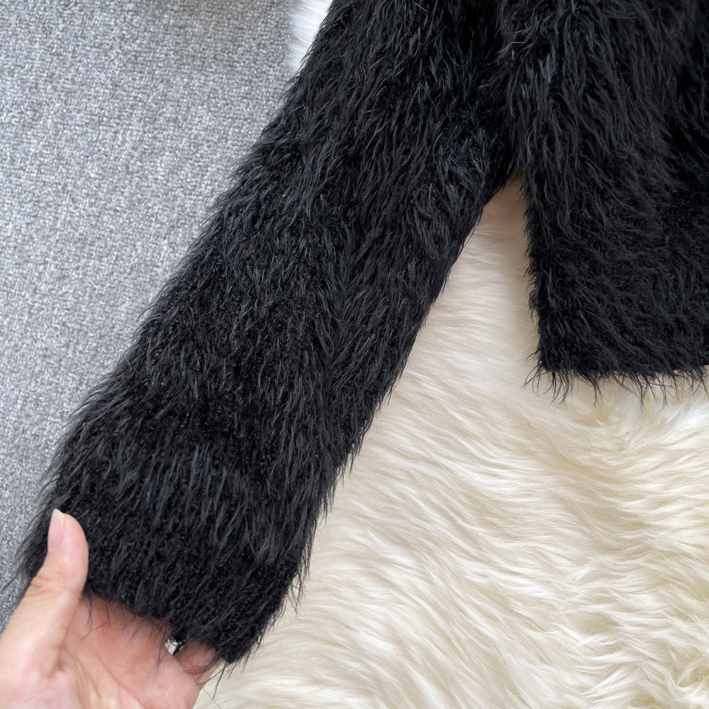 Sweet temperament imitation mink hair high waist short sweater coat 1620