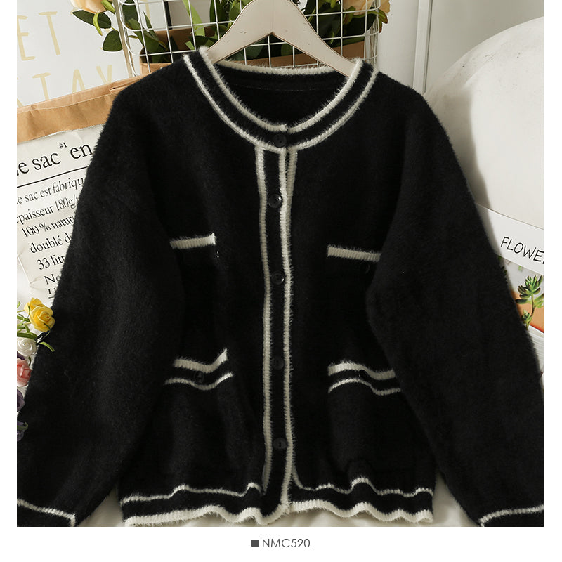 Sweater women's color matching stripe loose and thin long sleeved cardigan 1932