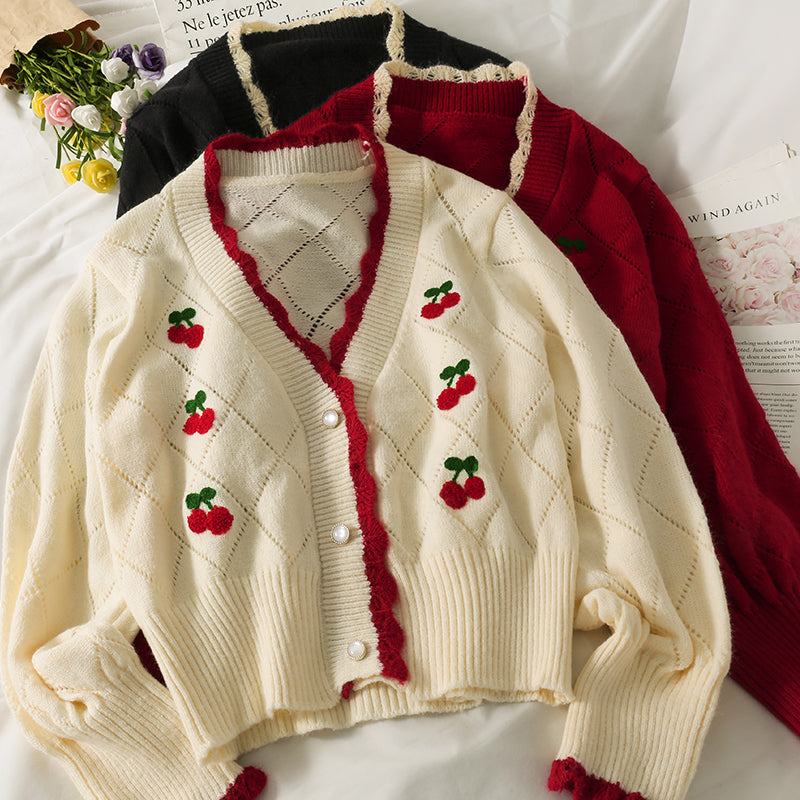 Cute cardigan cherry sweater 1481