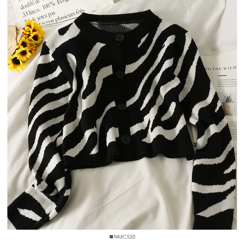 French minority crew neck single breasted cardigan short sweater 1898