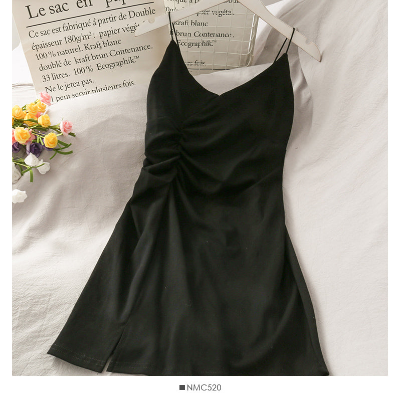 Hong Kong style high waist retro solid small black skirt 2691