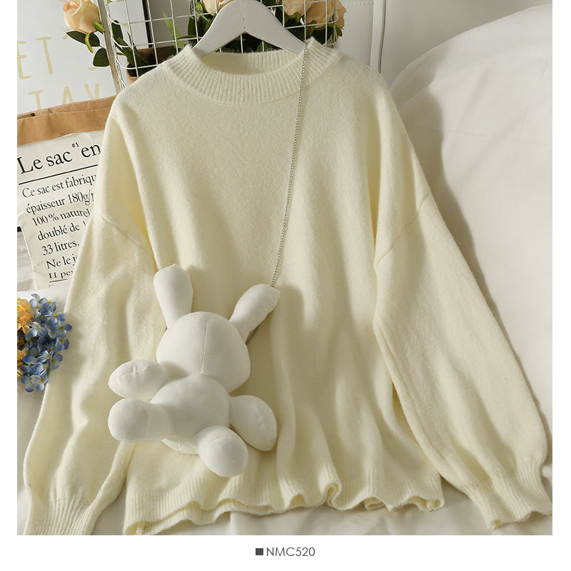 Sweet wind long sleeve loose and thin medium and long sweater 1916