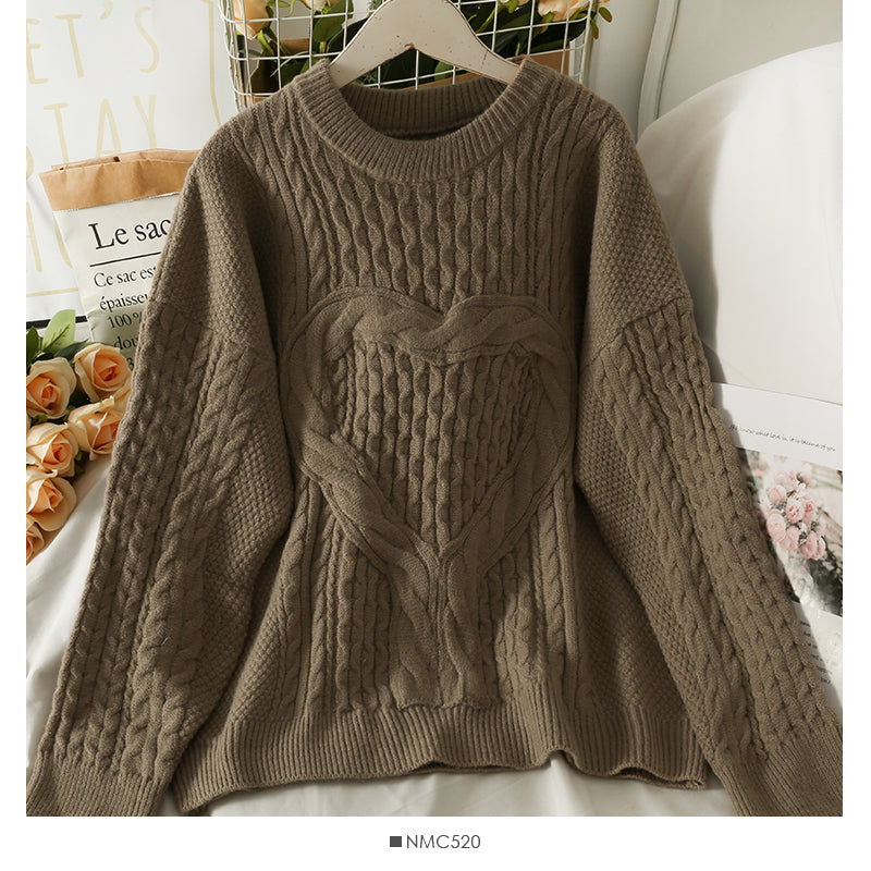 Korean version thin heart-shaped hemp pattern long sleeve Pullover Sweater female 2020