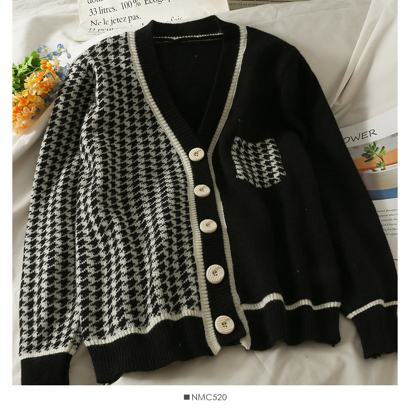 Vintage contrast stitched bird check low neck T-shirt for women 2017