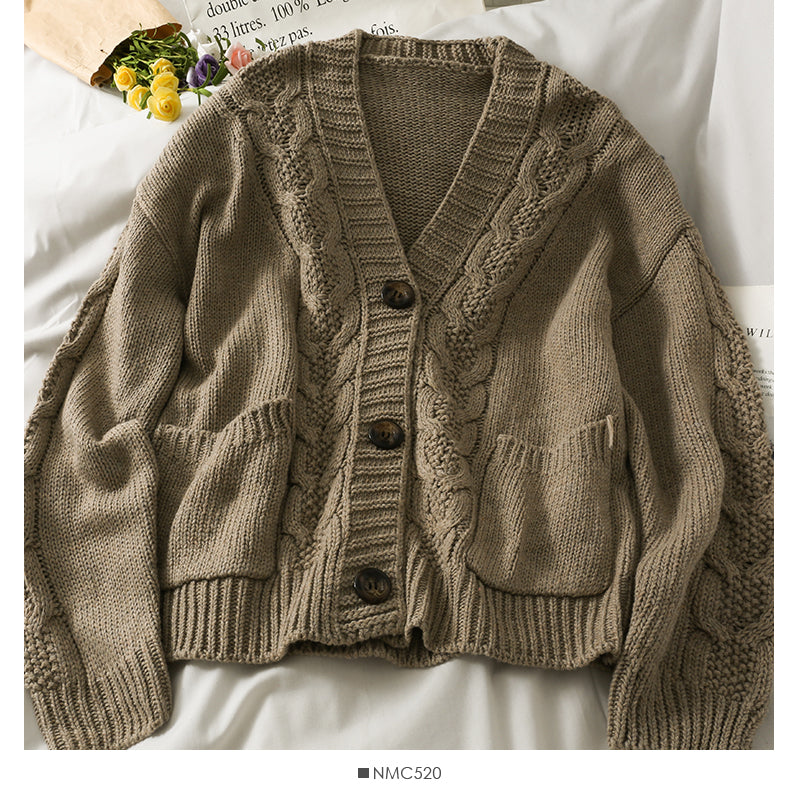 Sweater coat women's new single breasted cardigan V-Neck Sweater 1837