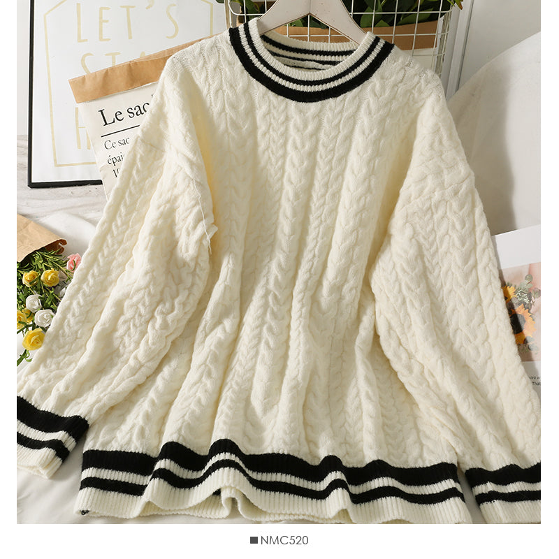 Autumn color matching striped bow Lapel sweater for women 1872