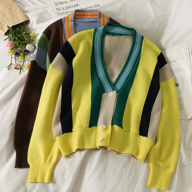 Sweater Rainbow Stripe contrast sweater versatile top 1752