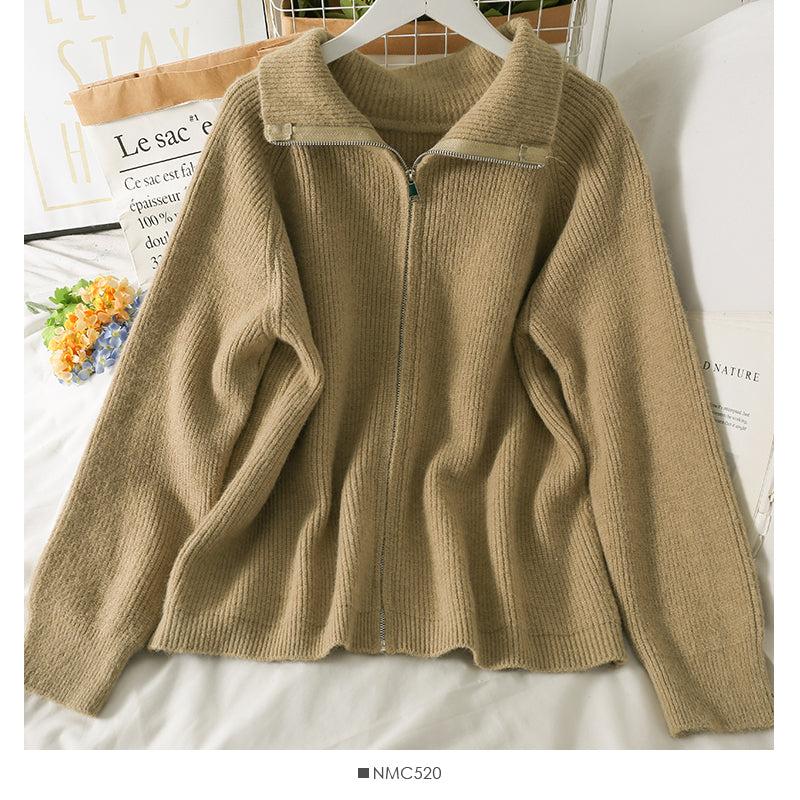 Han Fan high neck loose and thin zipper medium length sweater women 1977