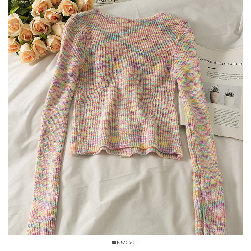 Elegant style color slim long sleeved sweater for women 2035