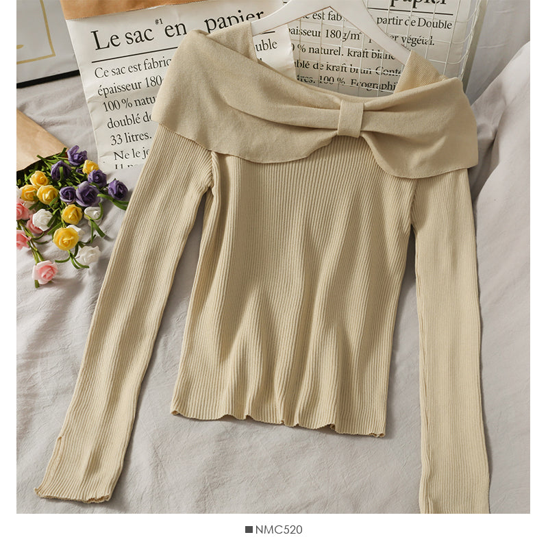 Korean slim butterfly dew clavicle sweater 1828