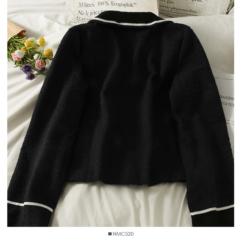 Korean color matching stripe suit collar single breasted cardigan jacket 2122