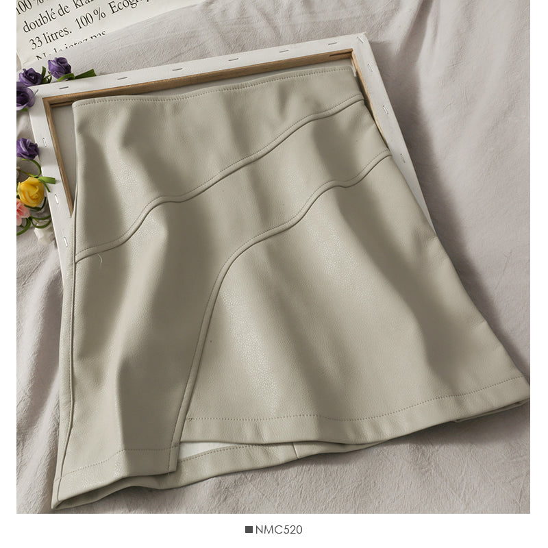 New foreign style high waist thin short leather skirt 2672