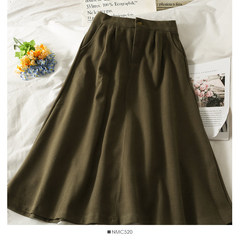 Hong Kong style retro high waist thin medium long woolen skirt 2547