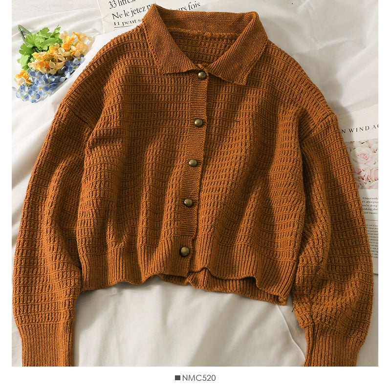 Vintage Lapel long sleeve single breasted cardigan loose sweater 1743