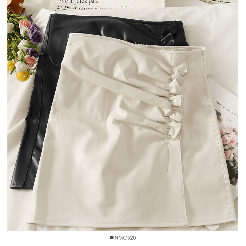 New Retro versatile short leather skirt 2614