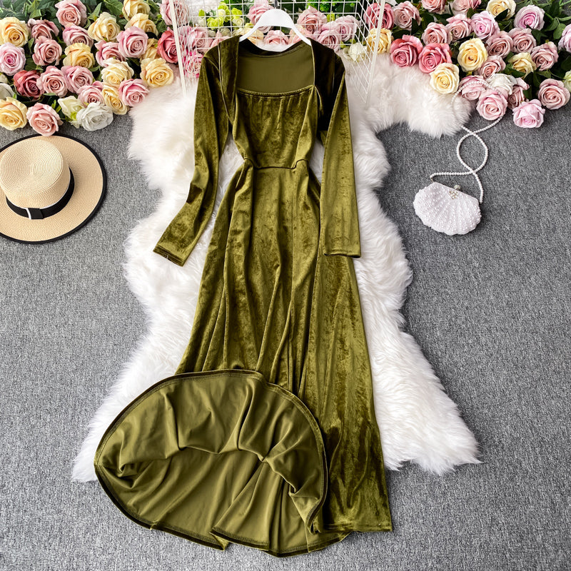 Vintage Hepburn square neck velvet dress 2951