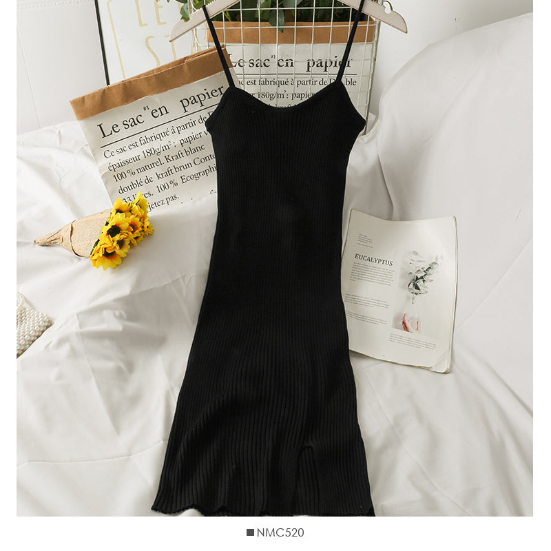 Korean low neck beautiful back tight knit suspender skirt for women 2693